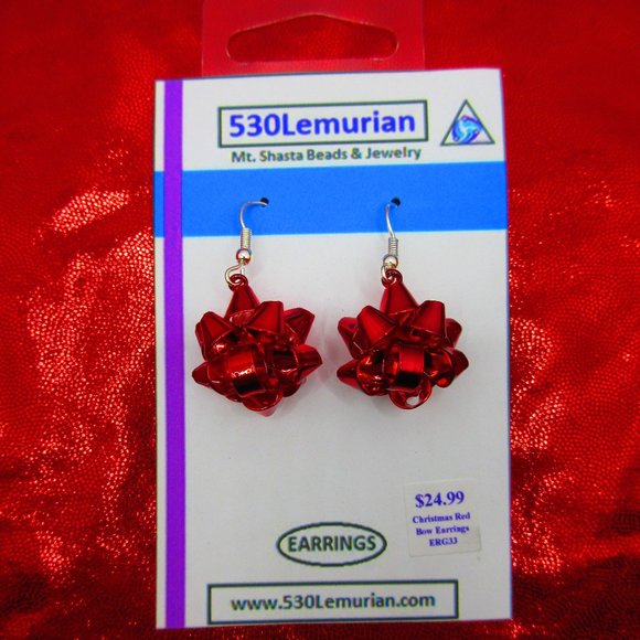 Red Christmas Bow Dangle Earrings - Picture 1 of 2